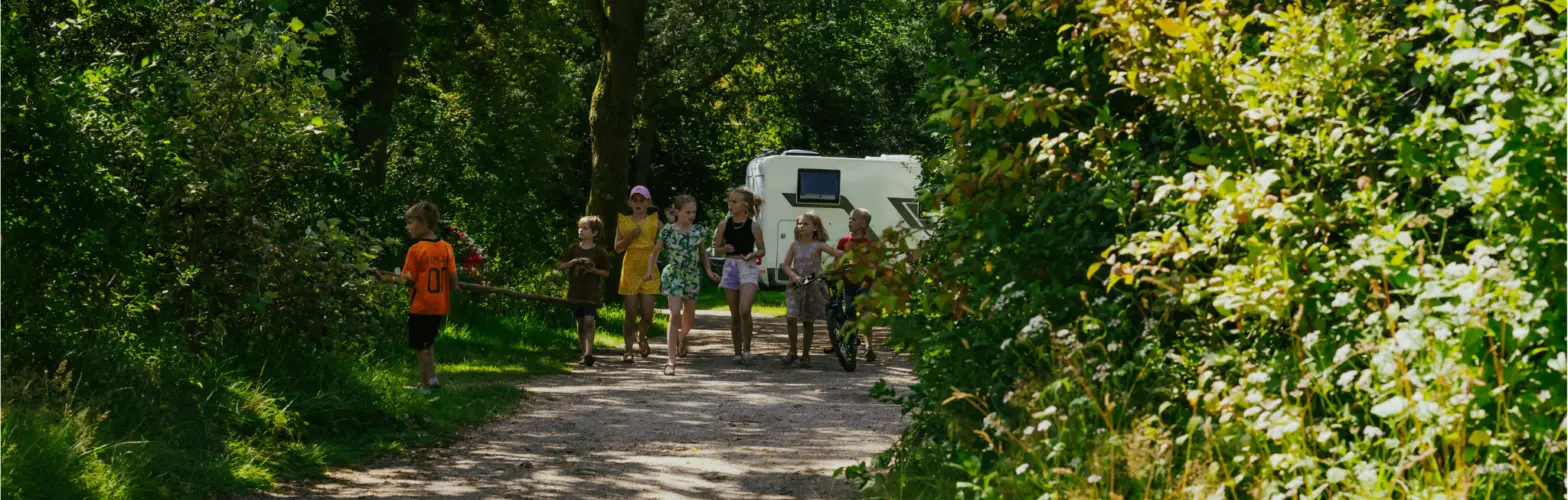 Kinderen spelen geversduin lopen over de camping